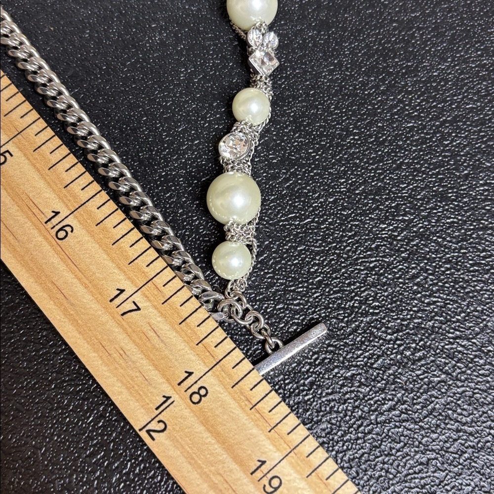 Givenchy Statement Layered Faux Pearl Rhinestone Chain Necklace Luxury - Picture 9 of 9